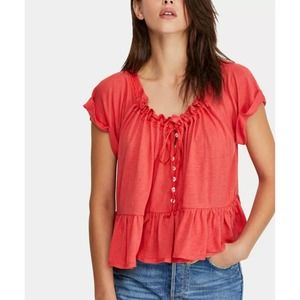 NWT Free People Charlie Tee Size XS Red Camelia OB938147 OVERSIZED